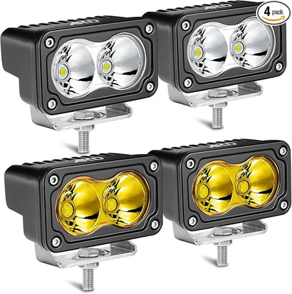 LED Pods, AKD Part 4Pcs 3" 80W Spot CREE LED Pod Lights Small Off Road Driving Lights Fog Ditch Lights for Trucks Motorcycle UTV ATV SUV Dirt Bike - White & Yellow