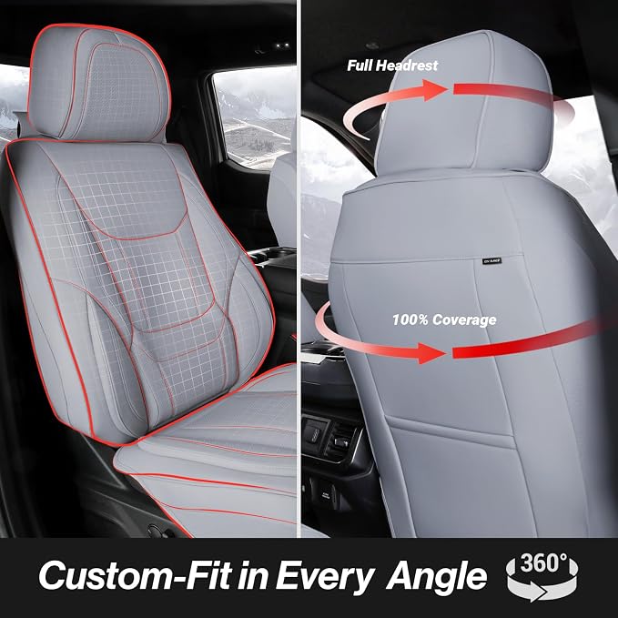 Coverland Custom SUV Car Seat Covers Front Seats for [2023-2026 Genesis GV60, GV70] - Protector Car Seat Cover Water Resistant Leather Memory Form Back Support Seat Cushion [Front-Gray]