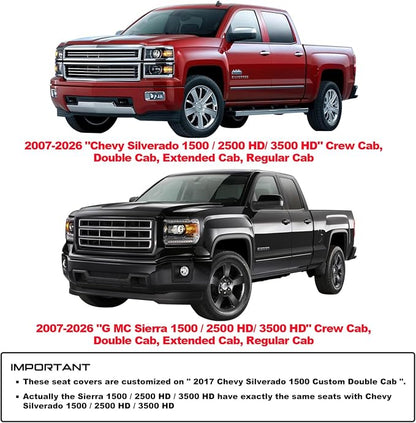 Aierxuan Rear Back Seat Covers for Chevy Silverado GMC Sierra Pickup Custom Fit 2007-2026 1500 2500HD 3500HD Crew Double Extended Cab Waterproof Leather Split Bench 40/60 (Rear Seat/White)