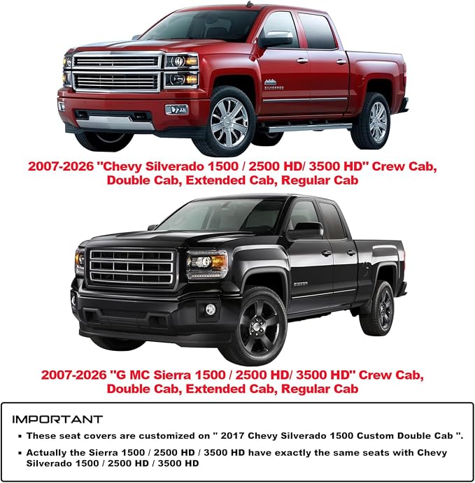 Aierxuan Back Seat Covers Compatible with Chevy Silverado GMC Sierra Pickup Custom Fit 2007-2026 1500 2500HD 3500HD Crew Double Extended Cab Waterproof Leather Split Bench (Rear Seat/Blue)