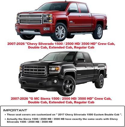 Aierxuan Back Seat Covers Compatible with Chevy Silverado GMC Sierra Pickup Custom Fit 2007-2026 1500 2500HD 3500HD Crew Double Extended Cab Waterproof Leather Split Bench (Rear Seat/Blue)