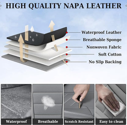 Coverado Seat Covers Full Set, Seat Covers for Cars, Gray Car Seat Cover, Waterproof Car Seat Protector, Nappa Car Seat Cushion, 5 Pieces Car Seat Covers Front Seats and Back Fit for Most Cars