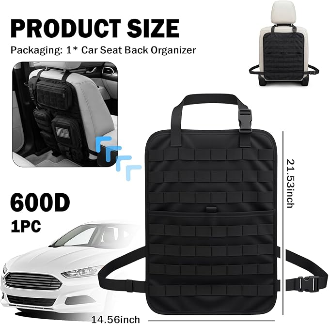 Car Seat Back Organizer,Multifunctional Hanging Molle Seat Back Organizer with Large Compartment,Universal Car Organizers Backs Seats Fit for Most Cars SUVs Trucks