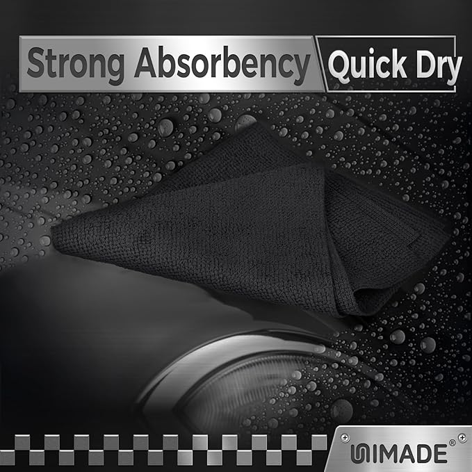 UNIMADE Microfiber Cleaning Cloth, 400 Pack Microfiber Towels for Cars Commercial Grade Work Rags Bulk Detailing Cloth for Automotive Bar Mechanic Restaurant Garage Housekeeping, 11.5"x 11.5", Black