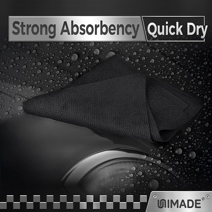 UNIMADE Microfiber Cleaning Cloth, 200 Pack Microfiber Towels for Cars Reusable Shop Rags Bulk Lint Free Cleaning Towels for Car Kitchen Automotive Bar Mechanic Restaurant Garage, 11.5"x 11.5", Black
