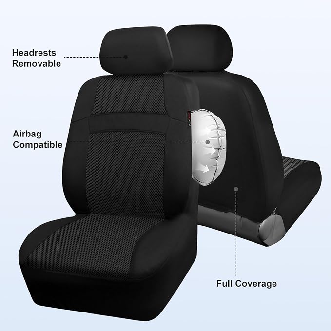 CAR PASS 3D Air Mesh Car Seat Covers Two Front Seats Only, Universal Seat Covers for Car Fit SUV,Vans,Sedan,Trucks, Breathable Automotive Interior Seat Covers Airbag Compatible (Black)
