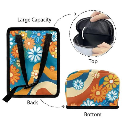 Boho Hippie Flower Swirl Pattern Car Trash Can Leakproof Garbage Bag with Lid and Zipper 1.2Gal Trash Bin Hanging for Back Seat Car Accessories Universal Fit
