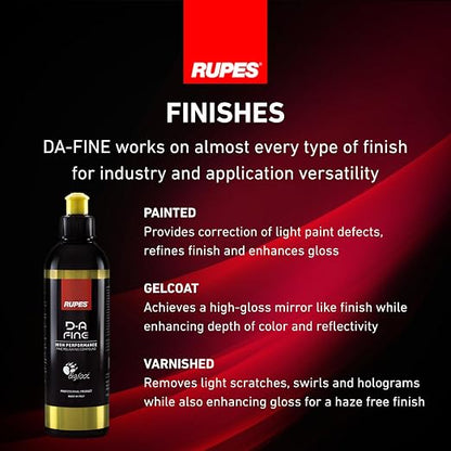 RUPES 9.DAFINE250 Pack of 1 250 ml Yellow D-A Fine High Performance Polishing Compound for Car Detailing & Removing Scratches| Removes Fine Defects | Micro-Abrasive Technology | Removes Swirl Marks