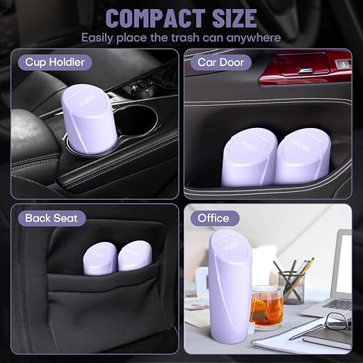 Car Trash Can Bin with Lid - Car Garbage Can Cup Holder - Light Purple Mini Leakproof Vehicle Garbage Bin with 20pcs Trash Bags-Automotive Organizers and Storage for Front Back Seat Accessories