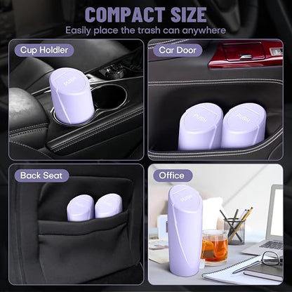 Car Trash Can Bin with Lid - Car Garbage Can Cup Holder - Light Purple Mini Leakproof Vehicle Garbage Bin with 20pcs Trash Bags-Automotive Organizers and Storage for Front Back Seat Accessories