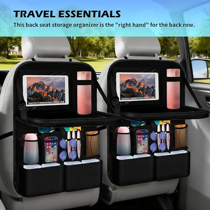 2026 Upgraded Backseat Car Organizer,Multifunctional Back Seat Car Organizer with Cars Tray & Cup Holder,Roadtrip Essentials Foldable Back of Seat Cars Organizers for Most Vehicles