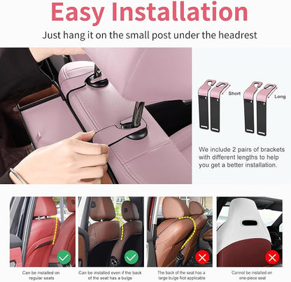 Car Rear Backseat Extra Multifunctional Drink Cup Holder Organizers with Tissue Storage Box Organizer & Hooks for Car Seat Back. Pink