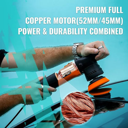 AUTIWOZ Carbon Fiber Mini Car Buffer Polisher, 630W Copper Motor 12mm Orbit, 2&3Inch Dual Action Polisher for Car Detailing, 2500-7000RPM with Soft Start, 3M Corded Auto Electric Polishing Machine