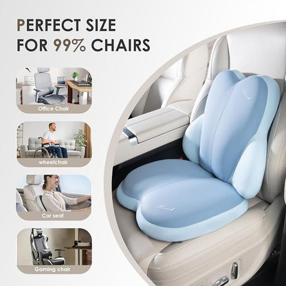 FLORICH Car Seat Cushion and Back Support for Car Ultrathick Memory Foam Office Chair Cushions with Lumbar Support Pillow for Sciatica & Back & Tailbone Pain Relief (Dark Blue)