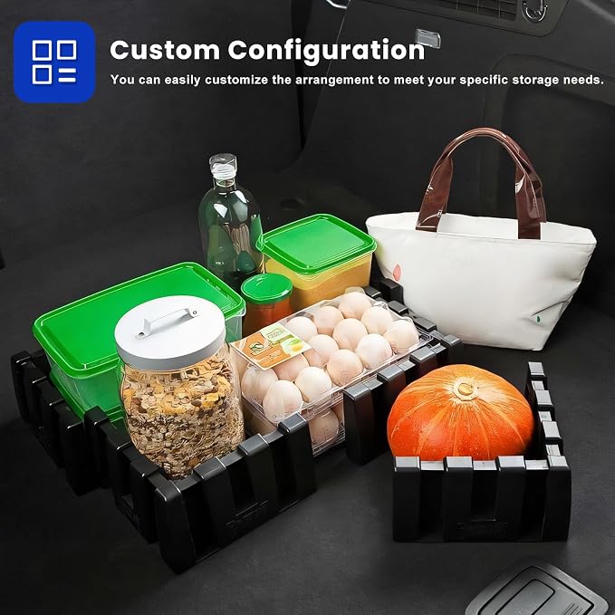 4 PCS Multipurpose Cargo Organizer Blocks, Plastic Auto Trunk Storage Organizer Used with Wool Carpet, Adjustable Cargo Trunk Divider Blocks for Trucks SUVs Vans, Car Accessories