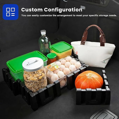 4 PCS Multipurpose Cargo Organizer Blocks, Plastic Auto Trunk Storage Organizer Used with Wool Carpet, Adjustable Cargo Trunk Divider Blocks for Trucks SUVs Vans, Car Accessories