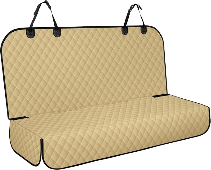 NECKORY Backseat Cover for Dogs, Waterproof and Non-Slip Pet Bench Seat Covers, Car Seat Protector for Back Seat, Universal Size Rear Car Seat Cover Fits Cars, Trucks and SUVs, L-Khaki&Black