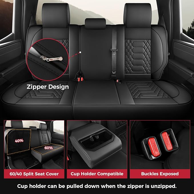 FREESOO Tundra Seat Covers 2026 2025 2024 2023 2022 Full Set, Fit for Toyota Tundra Crewmax Double Cab, Custom Truck Seat Covers with Waterproof Faux Leather Black