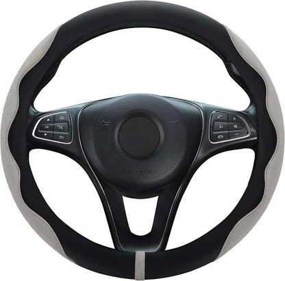 HighnessHwoo Luxury Suede Steering Wheel Cover for Cars, Soft Leather Padded Wheels Cover for F150, Trucks, Jeep, Van, Auto Thin Large Car Handle Cover, Universal Fit, Anti Slip, 15.2-16in, Gray