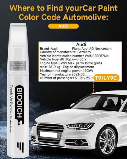Touch Up Paint Pen Exact Color Match Car Chip and Scratch Repair (for Audi, Ibis White(T9/LY9C))