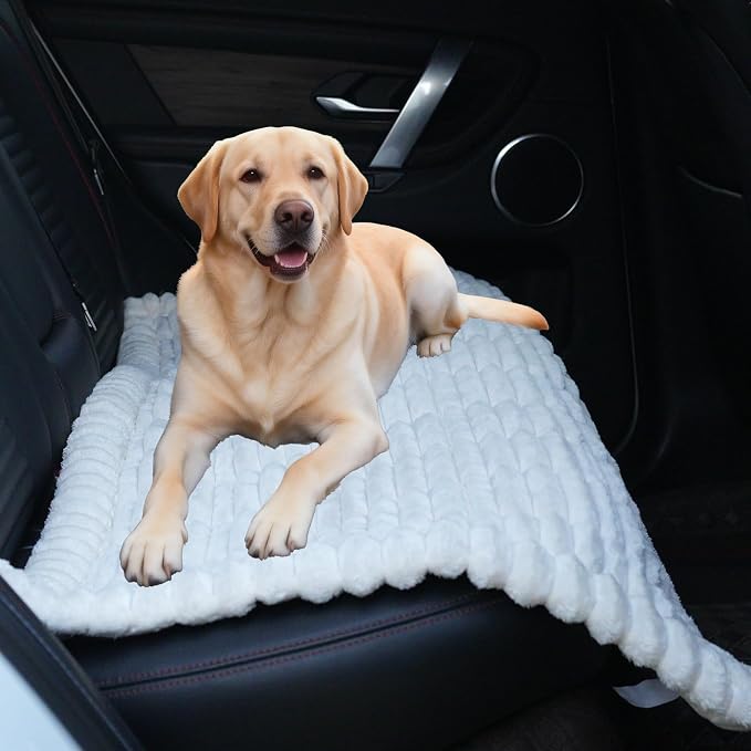 Dog Car Seat Waterproof Bed Cover Non-Slip Car Back Seat Soft and Comfortabl Pet Bed Mat Car Blanket for Travel Backseat Extender Seat Covers Dog Bed for Cars Trucks and SUVs (White Cover 23.6” x 51”)