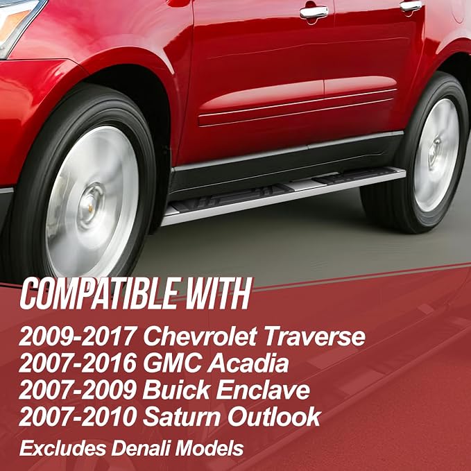 Running Boards Compatible with 2007-2017 Chevy Traverse GMC Acadia Buick Enclave Saturn Outlook, Exc Denali, Pair of Stainless Steel Side Steps Nerf Bars, 6.5in. x 73in.