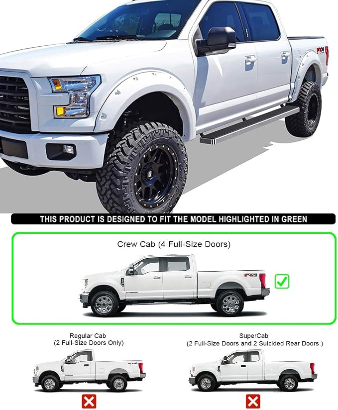 APS 304 Stainless Steel Polished 6in Silver Running Boards Compatible with Ford F150 2015-2026 SuperCrew Cab & F150 Lightning 2022-2026 & F-250 F-350 Super Duty 2017-2026 Crew Cab (Nerf Bars)