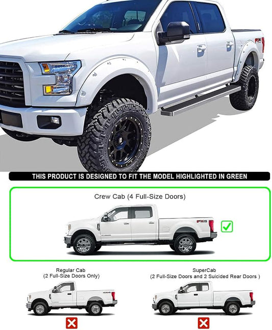 APS 304 Stainless Steel Polished 6in Silver Running Boards Compatible with Ford F150 2015-2026 SuperCrew Cab & F150 Lightning 2022-2026 & F-250 F-350 Super Duty 2017-2026 Crew Cab (Nerf Bars)