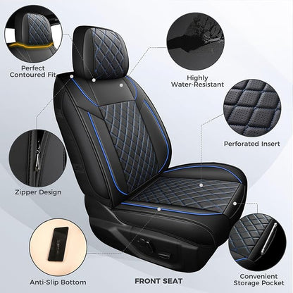 FREESOO Seat Covers for Dodge Ram 2019-2026 Ram 1500 Crew Quad Regular Cab 2011-2026 2500 3500 Mega Cab Bighorn Longhorn Laramie Tradesman, with Flat Bench, Black Blue