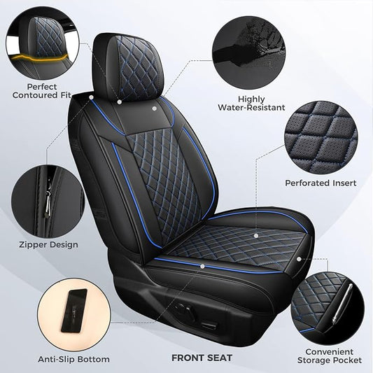 FREESOO Seat Covers for Dodge Ram 2019-2026 Ram 1500 Crew Quad Regular Cab 2011-2026 2500 3500 Mega Cab Bighorn Longhorn Laramie Tradesman, with Flat Bench, Black Blue