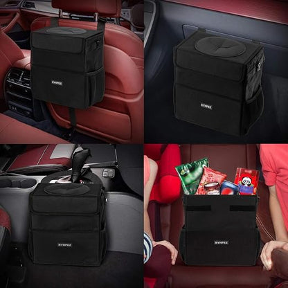 Ryhpez Car Trash Can with Lid - Hanging Trash Bin Garbage Can for Car SUV, Leak-Proof Collapsible Automotive Truck Organizer Road Trip Essentials(3.2 Gallon/12L)