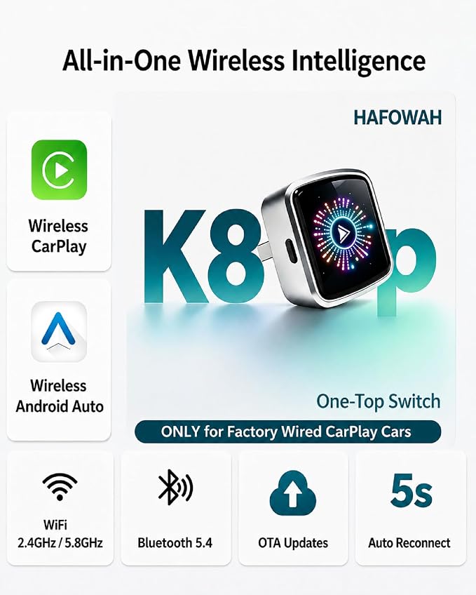 2-in-1 Wireless CarPlay & Android Auto Adapter+ 3FT Gray USB-A to USB-C Car Carplay Cable