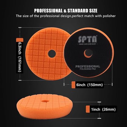 SPTA PRO Orange Heavy-Cut Polishing Foam Pad, 1Pc 6 Inch 150mm Backing Plate Compound Buffing Polishing Sponge Pads for Car Buffer Polisher Compounding, Polishing and Waxing -SF601