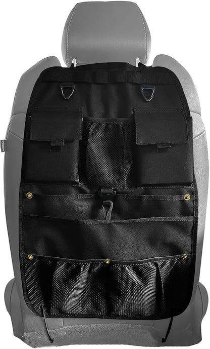 Car Seat Back Organizer with Multiple Storage Pockets, Black Mesh and Fabric, Universal Fit