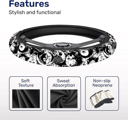 GENANY Horror Mask Steering Wheel Cover, Non Slip Polyester Car Wheel Protector for Car SUV Truck, Universal 15 Inch