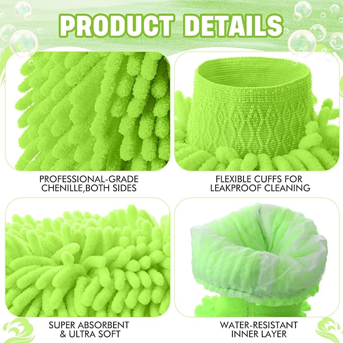 48 Pack Car Wash Mitt Bulk Microfiber, 10'' x 8'' Chenille Car Wash Mitt Gloves, Scratch Free Double Sided No Lint No Marks for Truck SUV and All Vehicle Surfaces (Lime Green)