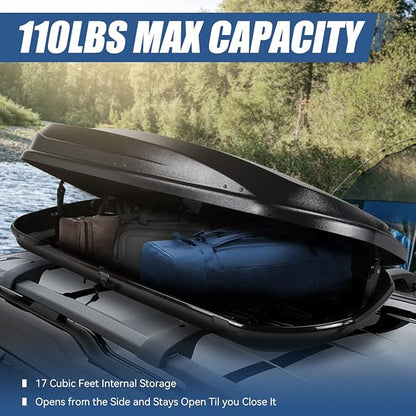 Auto Dynasty Hard Shell Roof Top Mount Car Storage Travel Luggage Box Cargo Carrier with Security Keys, 78 (L) x 31 (W) x 15 (H) Inches, Capacity 110 Pounds, 17 Cubic Feet, Textured Black