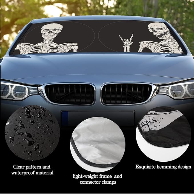 Windshield Sun Shade Foldable Car Front Window Covers for Car Accessories Sun Heat UV Rays Visor Protector Protection for Universal Cars SUV Truck(Skeleton)