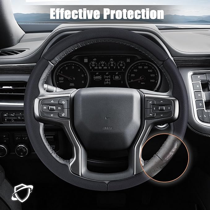 Aimato Customized Steering Wheel Cover for Chevy Silverado 1500 2019-2026/2500 3500 2020-2026/Blazer 2019-2025/Suburban Tahoe 2021-2024,Thin,Anti-Slip,Scratch-Resistant Car Accessory for Chevrolet