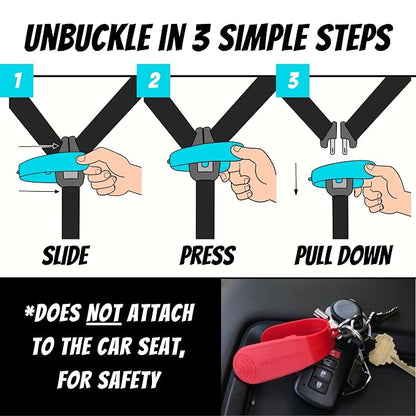 UnbuckleMe Car Seat Buckle Release Tool - Easy Opener Aid for Arthritis, Long Nails, Older Kids - Button Pusher for Infant, Toddler, Convertible 5 pt Harness car Seats - As Seen on Shark Tank (Aqua)