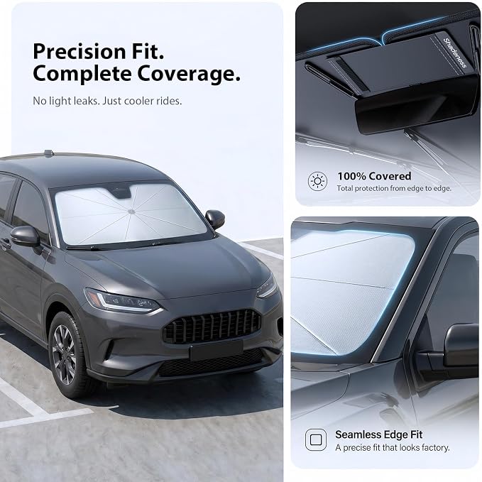 2026 Upgraded Windshield Sun Shade Umbrella for Honda CR-V [Precision Custom Fit, Superior UV & Heat Block] Cooling Tech Fabric, Durable Foldable with Storage Bag, Fits 2000-2026
