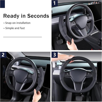 Steering Wheel Cover for Tesla Model 3(2017-2023) Model Y(2020-2024), Steering Wheel Accessories for Tesla Model 3/ Y