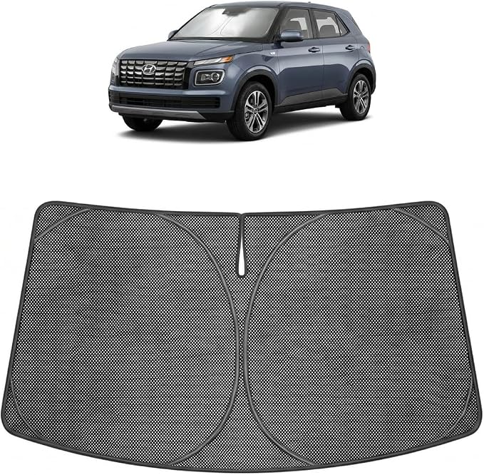 Proadsy Windshield Sun Shade Custom Fit Hyundai Venue 2020-2026 Ice Crystal Black Front Window Sunshade UV and Heat Blocker Foldable Visor Keeps Car Cooler for Summer Parking and Daily Use
