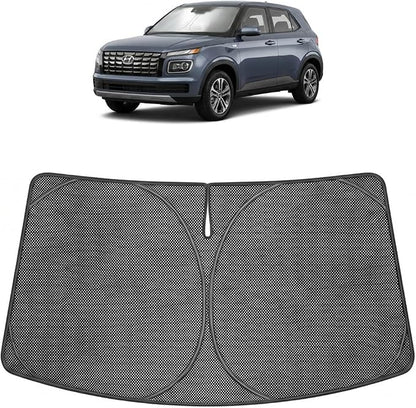 Proadsy Windshield Sun Shade Custom Fit Hyundai Venue 2020-2026 Ice Crystal Black Front Window Sunshade UV and Heat Blocker Foldable Visor Keeps Car Cooler for Summer Parking and Daily Use