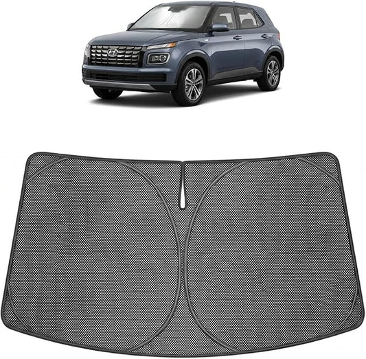 Proadsy Windshield Sun Shade Custom Fit Hyundai Venue 2020-2026 Ice Crystal Black Front Window Sunshade UV and Heat Blocker Foldable Visor Keeps Car Cooler for Summer Parking and Daily Use