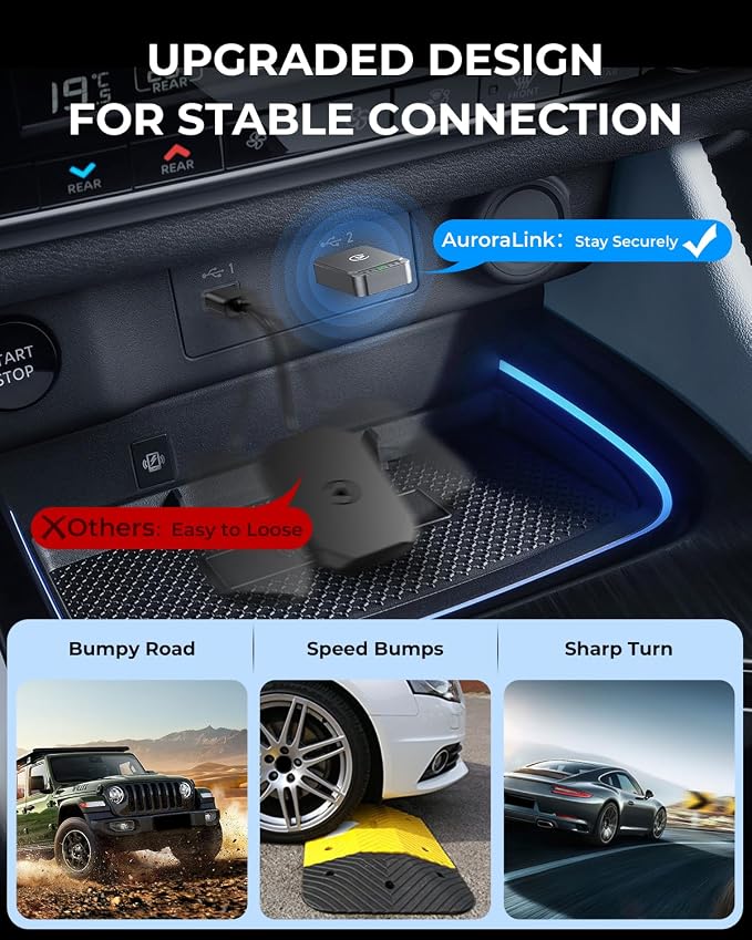 AuroraLink Wireless Carplay Adapter for Apple iPhone & Android Auto 2-in-1 Fast & Stable Carplay Wireless Adapter Convert Wired to Wireless Car Play Dongle for iOS 10+/Android 11+ (Grey)