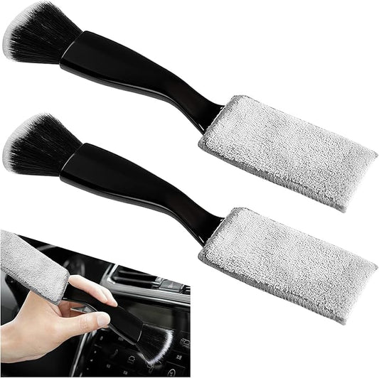 2 PCS Double Head Brush for Car Cleaning, 2 in 1 Soft Bristles Auto Interior Dust Cleaner Air Vent Detailing Brush, Portable Double-Ended Dashboard Cleaning Tool for Most Vehicles