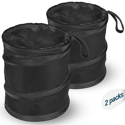 Car Trash Can, 2 Packs Mini Collapsible Pop-up Car Garbage Can | Waterproof Hanging Car Trash Bag with Velcro, Car Trash Bin, Black