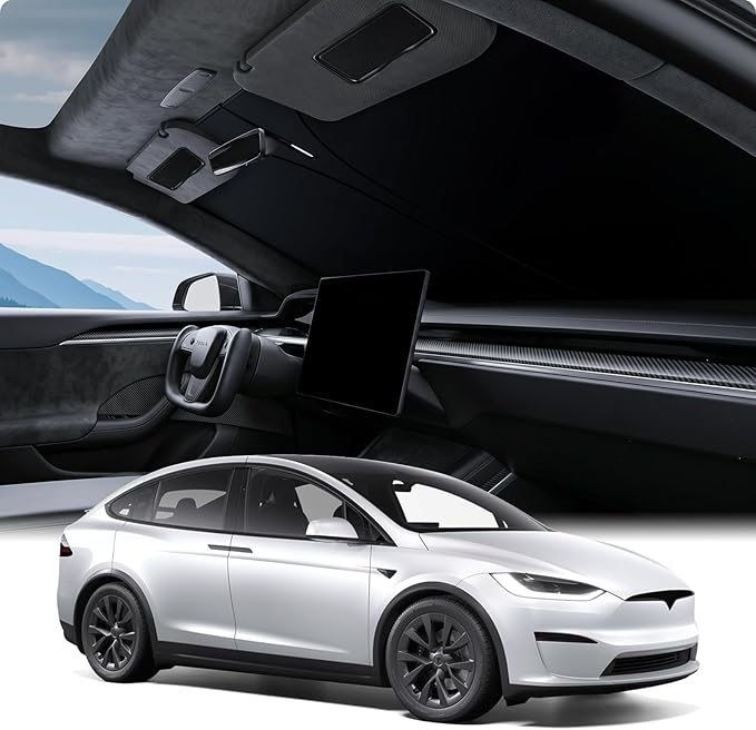 BASENOR Upgraded Sunshade for Tesla Model X Windshield Sunshade Folding Sun Visor Protector (Proprietary Design) Sun Shade Cover with a Storage Bag Fit Model X 2021-2026