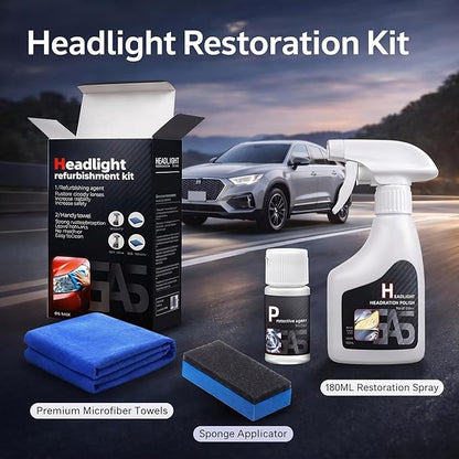 Headlight Restoration Kit Professional Ceramic Coating Headlight Cleaner for Used Car Renovation & Enhance Night Driving Safety for Families & DIY Beginners No Sanding UV Shield Lens Restorer